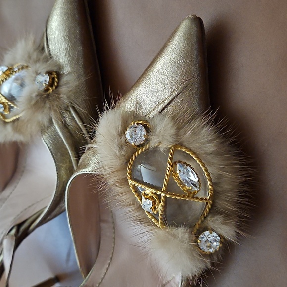 Rene Caovilla Gold Rhinestone Embellished Women's Heels 37 Used - Picture 9 of 11
